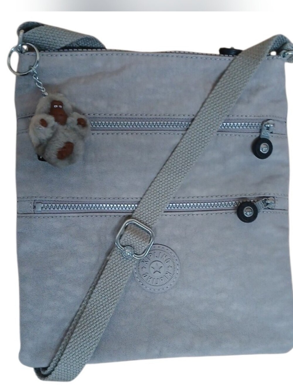 Kipling Gray Crossbody Bag with Plush Monkey Charm